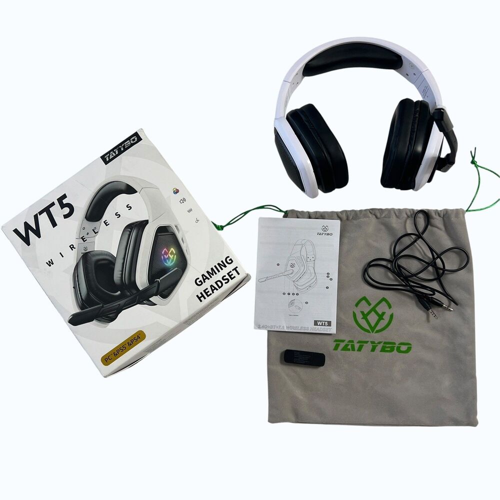 Tatybo WT5 Wireless Gaming Headset White RGB 7.1 Surround Sound PC PS4 PS5 - Picture 14 of 16